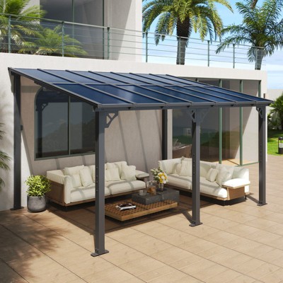 Aoxun 10' x 14' Wall-Mounted Patio Gazebo with Sloped Roof, Heavy-Duty Pergola Awning for Backyard, Deck, Garden, and Outdoor Spaces