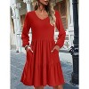 Zeagoo Womens Casual A Line Dress V Neck Tiered Long Sleeve Fit Swing Dress with Pockets Loose Ruffled Dresses - 3 of 4
