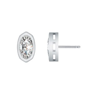 Guili Oval Stud Earrings in White Gold Plating with Clear Cubic Zirconia, A Sophisticated & Minimalist Jewelry Choice for Effortless Elegance - 1 of 1