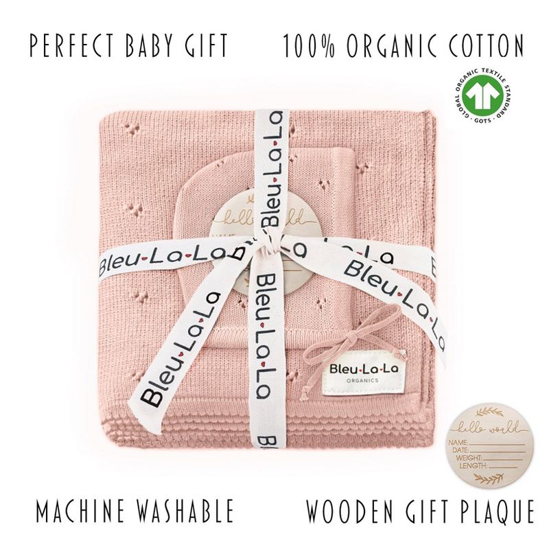 Luxury Organic Cotton Baby Swaddle Receiving Blanket + Hat Gift Set for Newborns and Infant Boys and Girls, 3 of 10