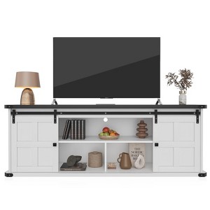 70" Farmhouse TV Stand for 75 Inch TVs, Entertainment Center and Media Furniture with Sliding Barn Doors, Mid Century Modern TV Console Table - 1 of 4