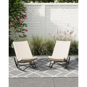 Outdoor Rocking Chairs Set of 2, Indoor Lounge Rocker Chair with Padded Cushion & Metal Frame & Rattan Seat, for Garden, Backyard, Lawn, Patio - 1 of 4
