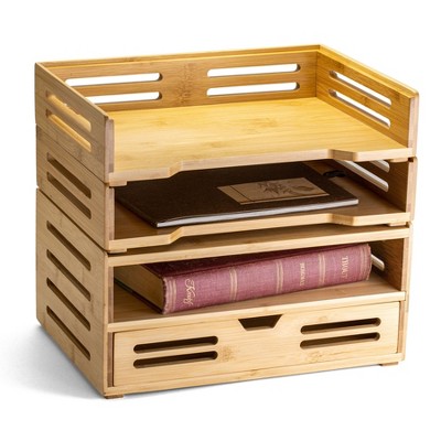 Natural Bamboo Stackable Letter Tray Organizer, 2-Pack