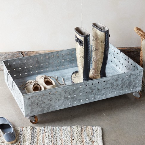 Galvanized Boot Tray on Wheels