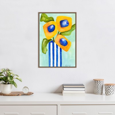 Yellow and Blue Floral Beaded Framed Canvas Wall Art