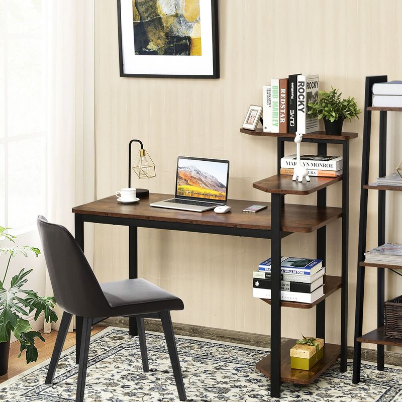 Costway Computer Desk Writing Study Table with Storage Shelves Home Office Rustic Brown, 3 of 11