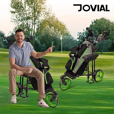 Jovial Black and Green 3-Wheel Foldable Golf Push Cart