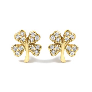 Haus of Brilliance 10K Yellow Gold Diamond Accent 4 Leaf Clover Stud Earrings - 1 of 4