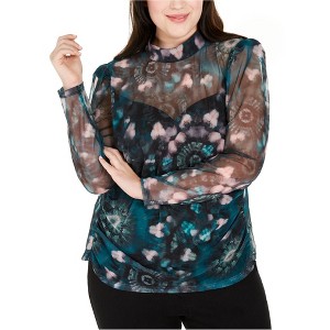 I.N.C International Concepts Womens Mock-Neck Puff-Sleeve Floral Pullover Blouse, Black, 3X - 1 of 1