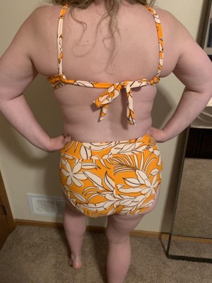 Women's Tropical Print Tummy Control Full Coverage High Waist Bikini Bottom  - Kona Sol™ Orange L
