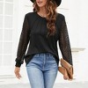 Womens Fall Casual Lace Long Sleeve Shirts Pleat Crew Neck Knitted Tops Business Fashion Outfits Clothes Blouses - 2 of 4