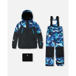 Deux par Deux Boy Two-Piece Play Snowsuit Teal Blue Camouflage - 1 of 4