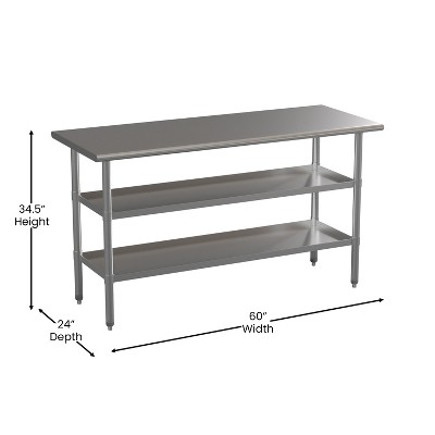 Stainless Steel Work Table with Adjustable Undershelves, 60"W x 24"D