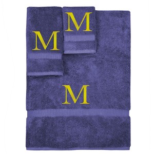 BC BARE COTTON Monogrammed Towel Set, Personalized Gift, Set of 3 - Navy - Gold Block - 1 of 4
