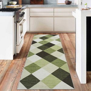 WhizMax Machine Washable Plaid Checkered Design Non-Slip Runner Rug Modern Abstract Geometric Print Carpet Traditional Area Rug,2x6,Green and White - 1 of 4