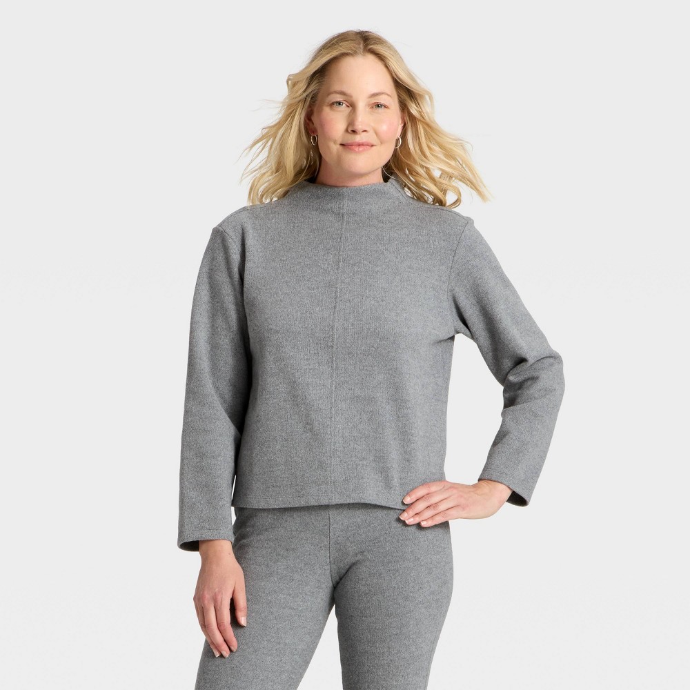 Women's Long Sleeve Brushed Mockneck Top - A New Day™ Gray S