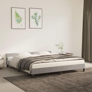 vidaXL Bed Frame with Headboard, Light Gray, 76"x79.9" King Velvet - 1 of 4