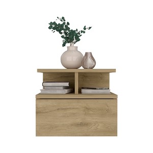 Floating Nightstand 12"H, Wall Mounted with Single Drawer and 2-Tier Shelf, Macadamia - 1 of 4