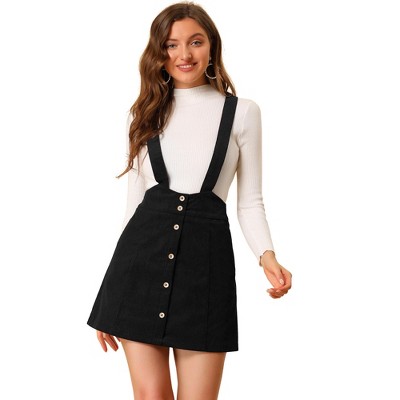 Allegra K Women's Corduroy A-line Decor Button Front Mini Suspender Skirt