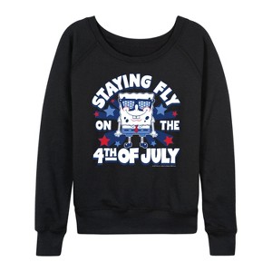 Women's - SpongeBob SquarePants - Fly On 4th of July Lightweight French Terry Wide Neck Long Sleeve Shirt - 1 of 4