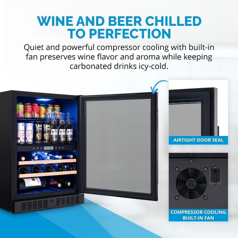 Newair 24" Built-in Dual Zone Wine and Beverage Refrigerator 24 Bottles & 100 Cans, Black Stainless Steel, Drinks and Wine Combination Fridge, 4 of 16