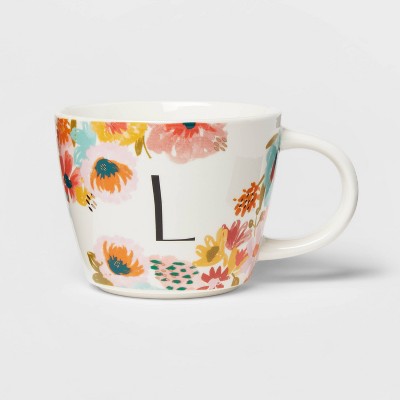 16oz Stoneware Monogram Floral Mug L - Opalhouse™