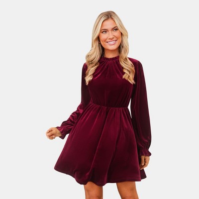 WOMEN'S DRESS / Dark red A-line dress with Buttons and short sleeves / Elegant Dress / offers Minimalist Clothing