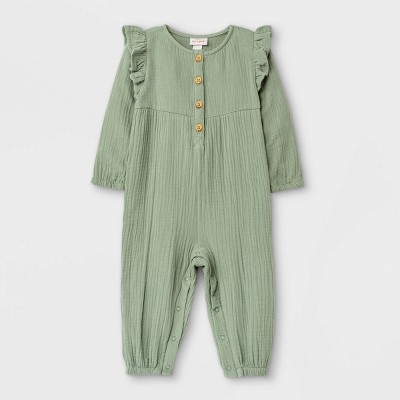 Baby Girls' Gauze Long Sleeve Romper - Cat & Jack™ Green Newborn