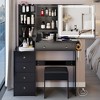 Gulches Elegant Black Vanity Tables Set with Sliding Mirror Power Station - 2 of 4
