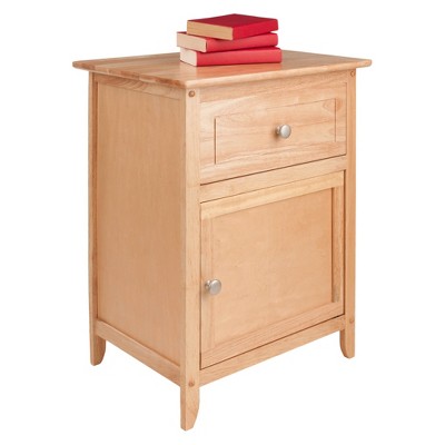 Transitional Beechwood Rectangular Nightstand with Drawer and Cabinet