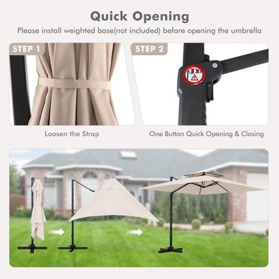 Beige 9.5FT Cantilever Patio Umbrella with 360° Rotation and Double Vented Top