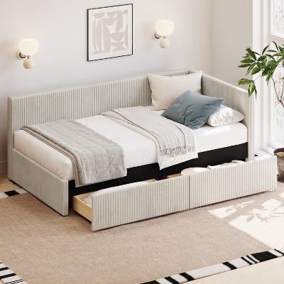 Twin Size Corduroy Upholstered Daybed with Two Storage Drawers and Vertical Striped Design 4S - ModernLuxe