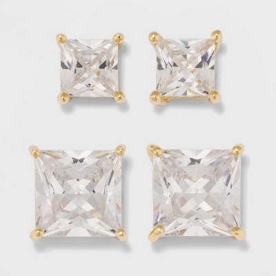 Gold Over Sterling Silver Stud Earring Set 2ct - A New Day™ Clear