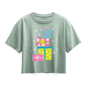 Girls' - Instant Message - Colorful Presents Short Sleeve Boxy Graphic T-Shirt - 1 of 2