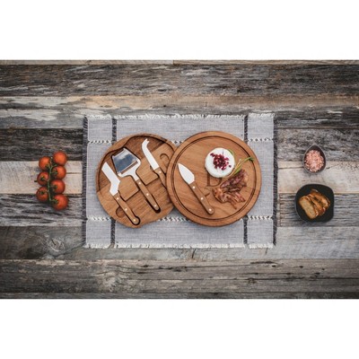 Acacia Wood Round Cheese Board and Knife Set