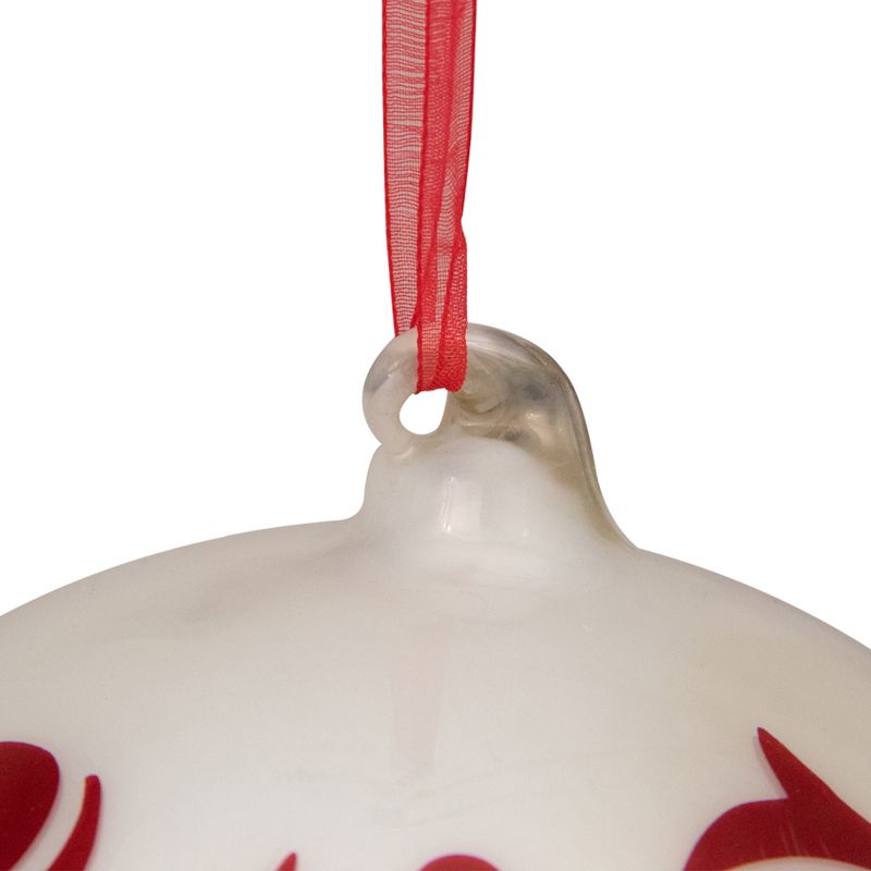 Northlight Shiny Red and White "MERRY CHRISTMAS" Glass Ball Ornament 4.5" (115mm), 3 of 4