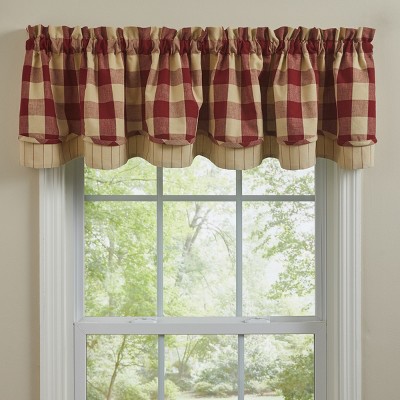 Garnet and Tan Cotton Buffalo Check Layered Valance