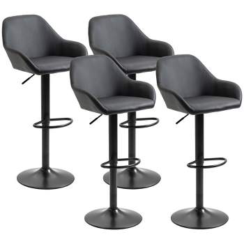 HOMCOM Adjustable Bar Stools Set of 4, Swivel Barstools with Footrest and Back, PU Leather and Steel Round Base, for Kitchen Counter, Black