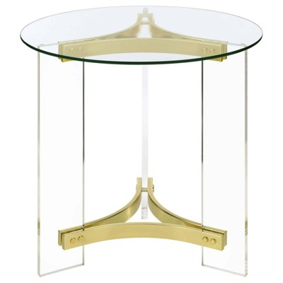 Janessa Round Glass Top End Table with Gold Acrylic Legs