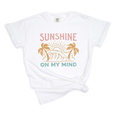 Simply Sage Market Women's Sunshine On My Mind Palm Trees Short Sleeve Garment Dyed Tee