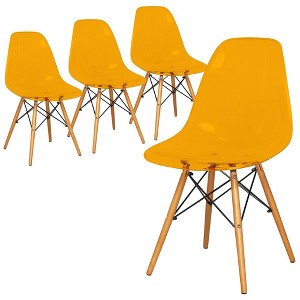 LeisureMod Cresco (Set of 4) Mid-Century Modern Acrylic Dining Chairs with Wooden Dowel Eiffel Legs – Kitchen & Dining Room Chairs - 1 of 4