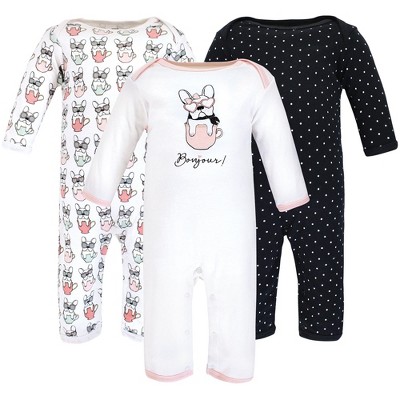 Image of Hudson Baby Infant Girl Cotton Coveralls, Bonjour, 3-6 Months