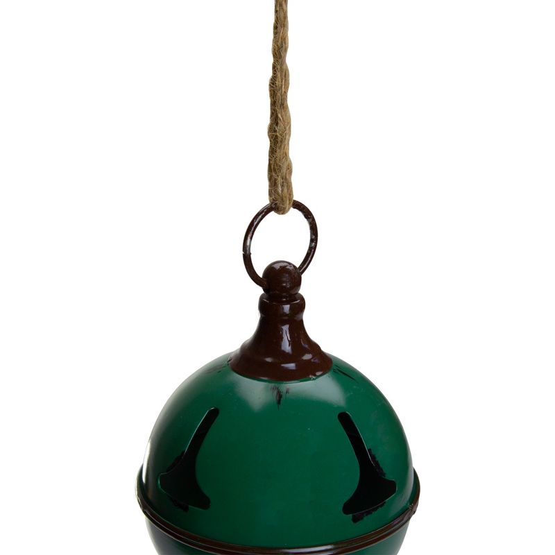 Northlight 5" Green Metal Jingle Bell Hanging Christmas Decoration, 2 of 3