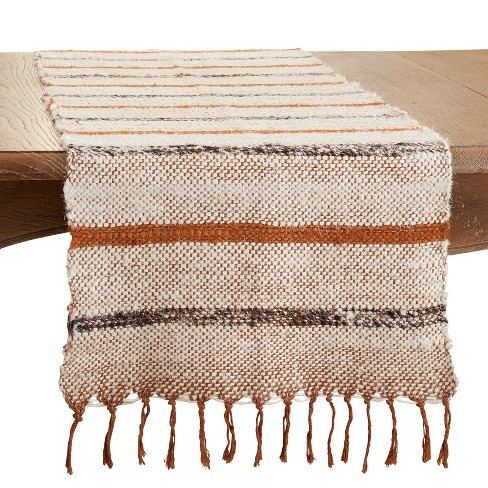 Saro Lifestyle Striped Design Cotton Table Runner, Brown, 16" x 72" - image 1 of 3