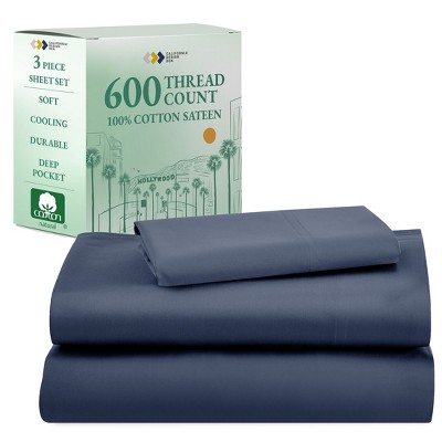 5-Star Luxury Sheet Set | 600 Thread Count 100% Cotton Sateen | Soft & Crisp Bed Sheets with Deep Pockets by California Design Den