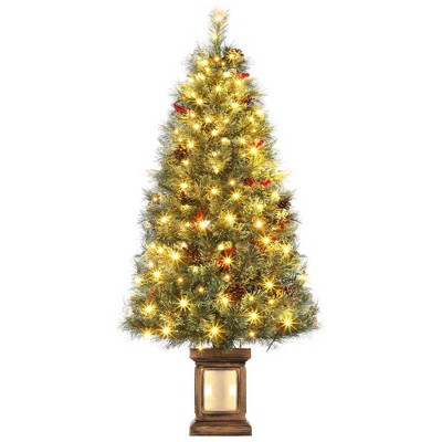 4.5ft Snow Flocked Pre-Lit Christmas Tree with 108 Lights, Timer and Potted Base, Easy Setup