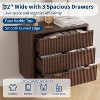 Modern 32" Wide Fluted Nightstand, 3 Drawer Bedside Table with Gold Handles, Curved Wood End Table, Large Storage Chest for Bedroom, Living Room - 3 of 4