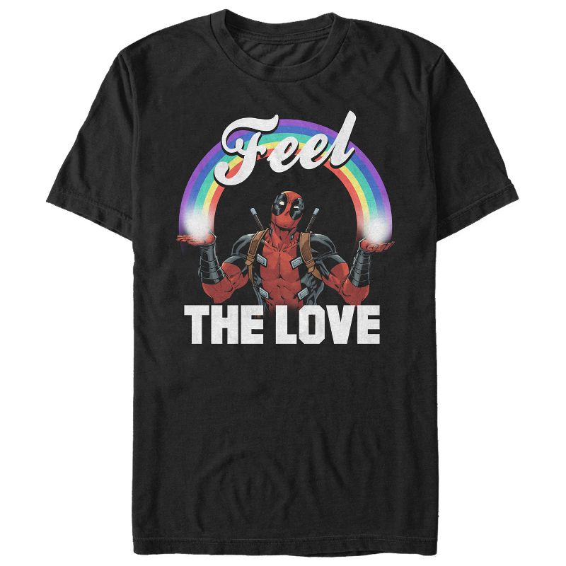 Men's Marvel Deadpool Feel the Love Rainbow T-Shirt, 1 of 5