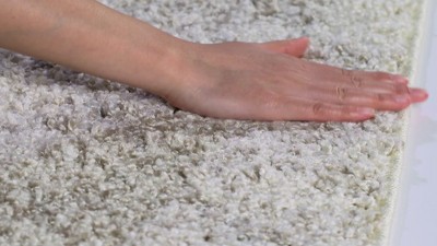 Cream and Light Grey Square Shag Area Rug