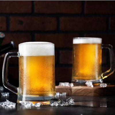 Kook Clear Glass Beer Mugs with Handles, Set of 4